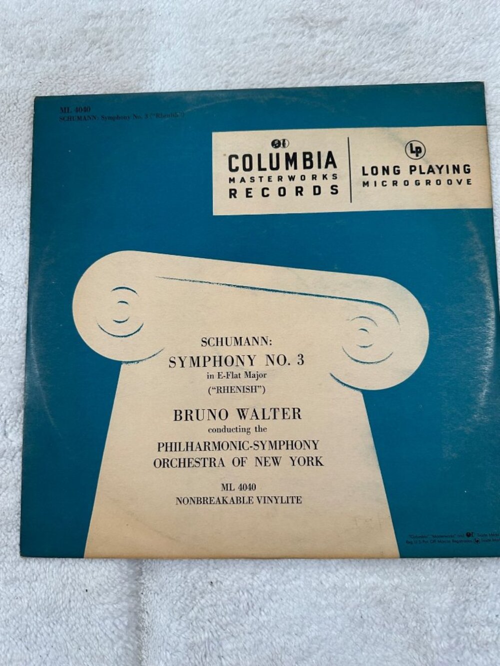 Schumann Symphony No 3 In E Flat Major 1950 LP Vinyl Columbia Masterworks ML4040